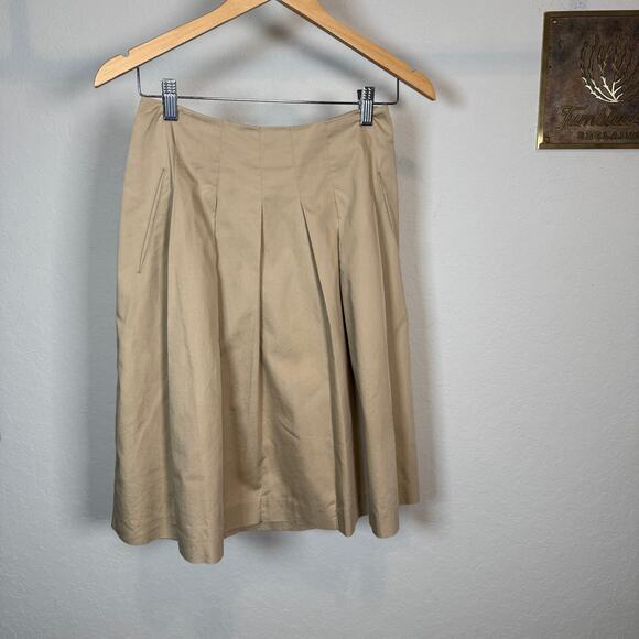 Women's‎ Banana Republic Tan Pleated with Pockets Knee Length Skirt Size 0 - Picture 9 of 9